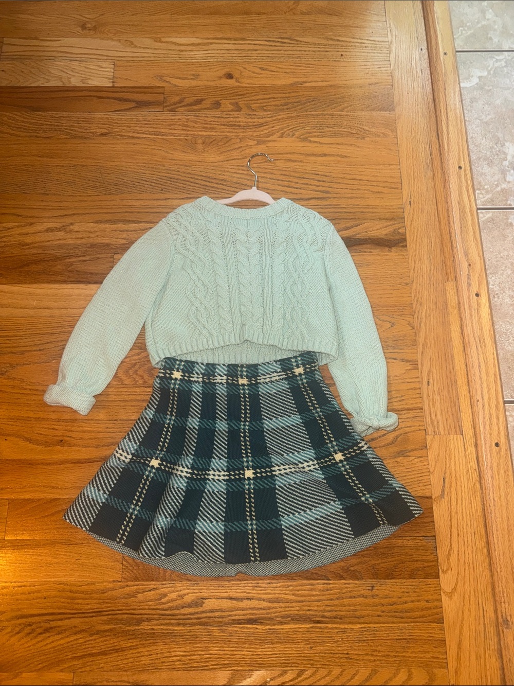 Kids Plaid A-Line Skirt in Teal and Black